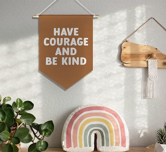Be Kind Kids Room Nursery Classroom Toddler Room Playroom Decor, Motivational Kindness Wall Art Decor Hanger, Have Courage and Be Kind Banner Pennant Canvas, 15x11in