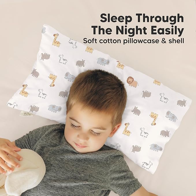 Toddler Pillow with Pillowcase - 10x18 My Little Dreamy Kids Travel Bed Pillows for Sleeping, Organic Cotton Small Pillowcase, Soft & Breathable, Machine Washable,Toddlers 2-5 Years Old(Construction)