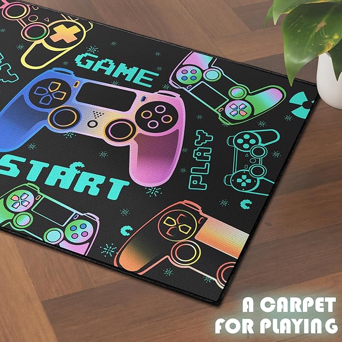 Play Gaming Rug for Bedroom Gamer Mat Gamepad for Boys Room 59"x39" for Playroom Decor Washable