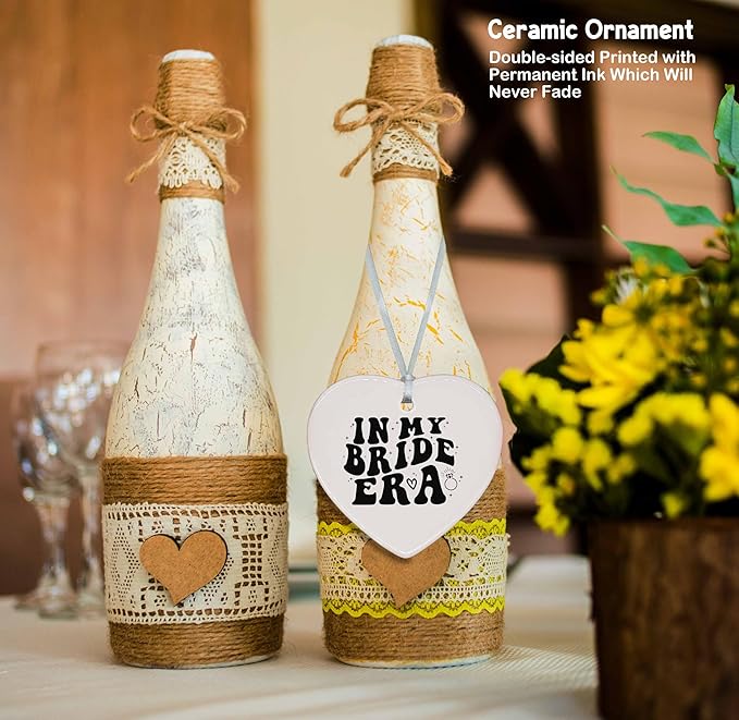 Heart Shaped Christmas Ornament-My Bride Era Keepsake-Bridal Shower and Wedding Gift for Bride to Be-Bachelorette Party Engagement Present for Fiancee Wifey Her-Ceramic Ornament Home Decor