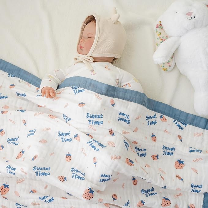 Muslin Baby Blankets, Nursery Blankets for Boys Girls, Swaddle Blankets Neutral Soft Lightweight Toddler and Kids Throw Blankets (Strawberry)