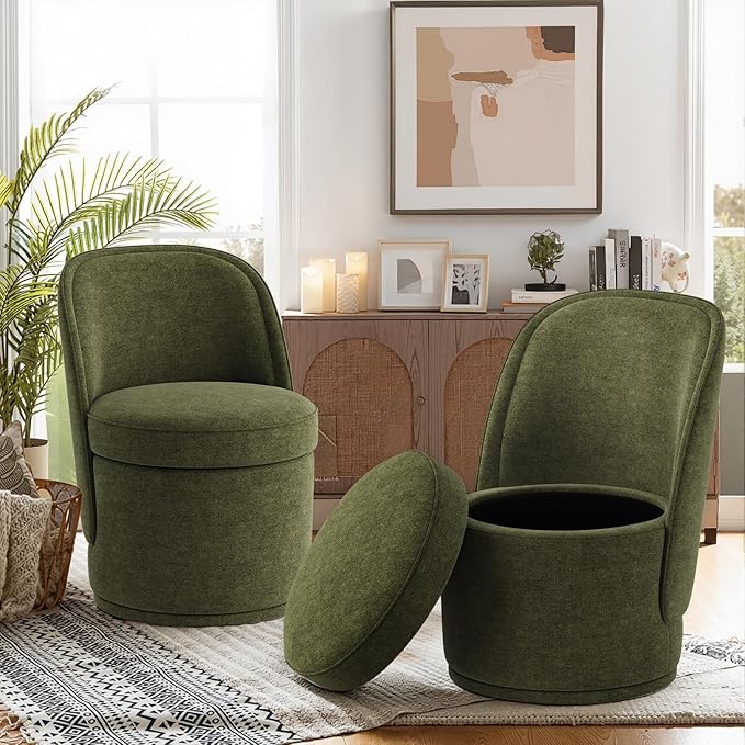 Swivel Accent Chair, 360° Swivel Chair with Hidden Storage, Modern Small Barrel Swivel Armchair for Living Room/Bedroom, Green