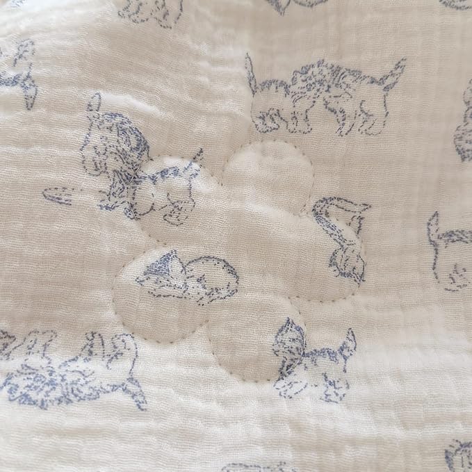BuLuTu Boys Girls Toddler Bed Quilted Blanket Cotton Muslin Thin Summer Comforter for Twin Size Bed, Soft Breathable Kids Quilt with Lace Edges, 60x78 Inches, Blue Cat Pattern, No Pillow