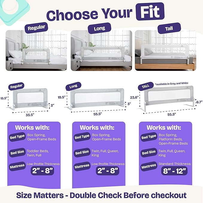 ComfyBumpy 2-Pack Bed Rail for Toddlers 55.5" L x 19.5" H | Toddler Bed Rails for Twin, Full, Queen & King Mattress Size | Swing Down Rail Guard | Mattress Side Rail for Kids | White