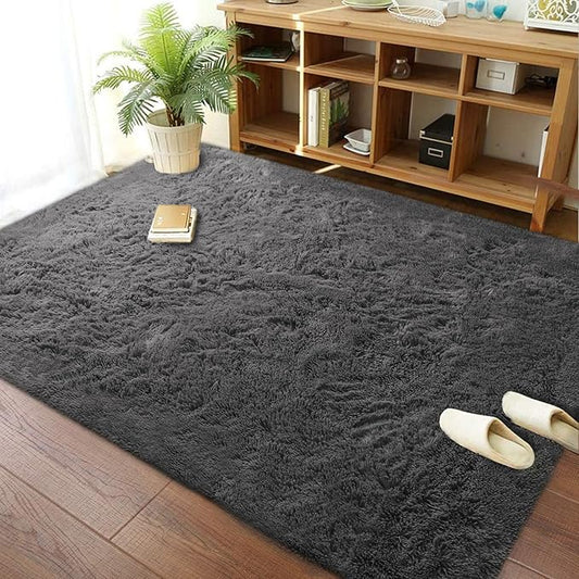 Merelax Soft Modern Indoor Large Shaggy Rug for Bedroom Livingroom Dorm Kids Room Home Decorative, Non-Slip Plush Fluffy Furry Fur Area Rugs Comfy Nursery Accent Floor Carpet 5 X 8 Feet, Dark Grey
