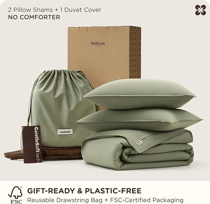 Bedsure Cotton Duvet Cover Queen Size, Cotton & Rayon Derived from Bamboo Blend Duvet Cover Set for Hot Sleepers,Ultra-Soft, Breathable & Lightweight Home Bedding for All Seasons (Sage Green,90"x90")