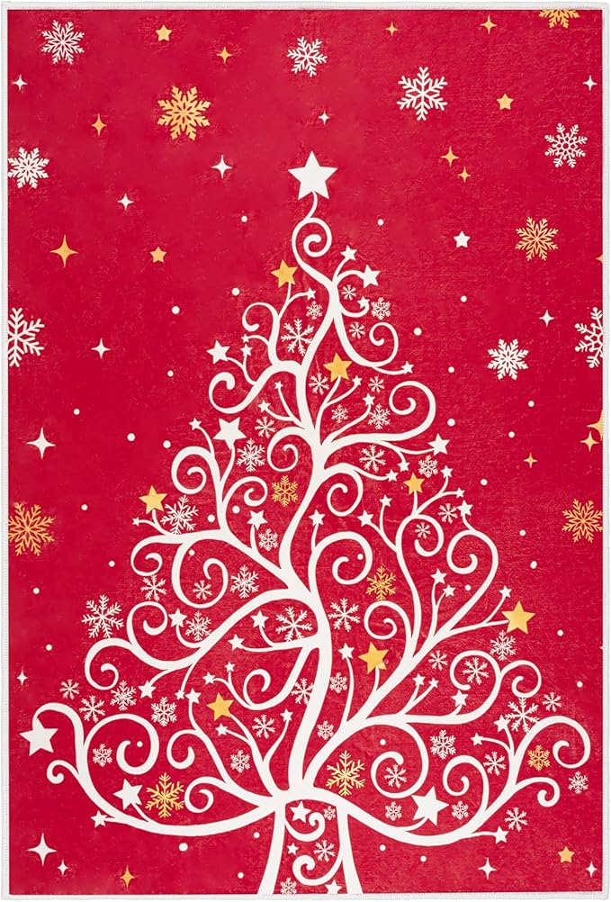 2x3 Machine Washable Christmas Area Rug, Non-Slip Small Christmas Entryway Rug for Front Door, Low Pile Indoor Door Mat for Entryway, Bedroom, Dining Room & Kitchen(2x3 Christmas Tree)