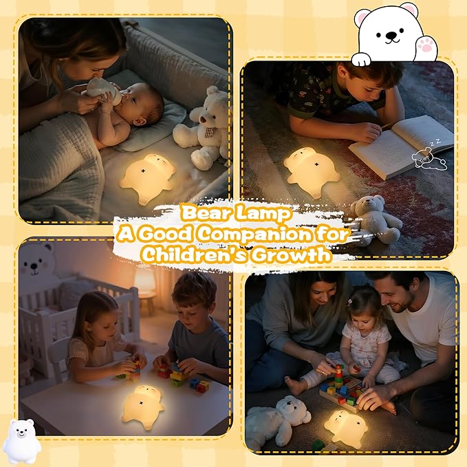 Sleepy Snoring Bear Night Light for Kids, Cute Animal Silicone Nursery Night Lamp with Snoring Sound, Breathing Bear Gifts for Birthday Xmas