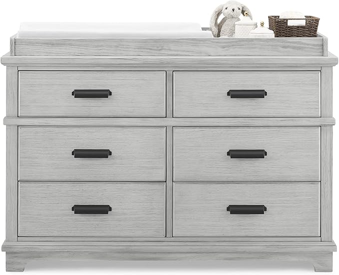 Delta Children Simmons Kids Asher 6 Drawer Dresser with Changing Top, Fully Assembled, Greenguard Gold Certified, Rustic Mist