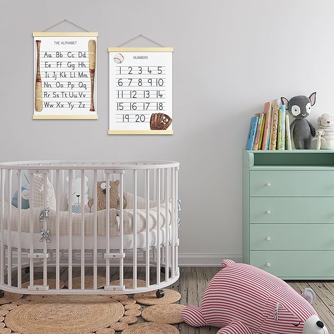 Buildinest Numbers Abc Wall Chart for Toddler Learning Posters, Nursery Wall Decor Playroom Wall Decor and Alphabet Banner,Preschool &Homeschool Wooden Alphabet Poster For Toddlers-B02