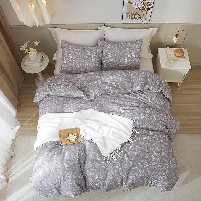 HighBuy Aesthetic Floral Duvet Cover Twin XL 100% Cotton Bedding Set for Girls Lavender Botanical Flowers Bed Comforter Cover Twin XL Boho Vintage Duvet Cover Set 3 Piece Cottagecore Style
