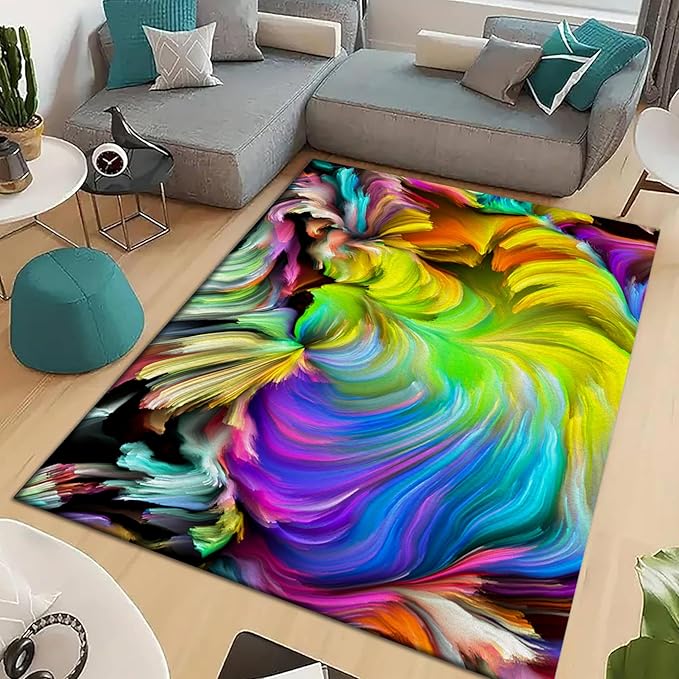 Abstract Ink Area Rugs5x7ft Modern Style Art Multicolor Paint Background Rug,Colorful Aurora Color Swirl Watercolor Wave Mats,Home Decor Machine Washable Carpet