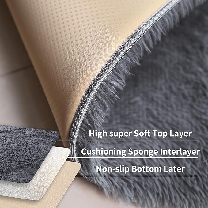 6x9 Grey Fluffy Shag Rug for Bedroom Soft Plush Fuzzy Washable Carpet for Living Room, Modern Comfy Shaggy Non Slip Floor Large Area Rugs for Kids Baby Nursery College Dorm Room, Gray