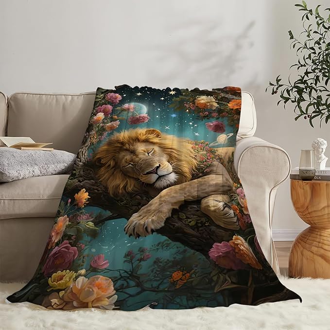 Lion Blanket Lion Throw Blanket Animal Soft Cozy Fleece Fuzzy Stuffed Plush Flannel Gifts for Girls Women Boys Kids Adults 60"X80"