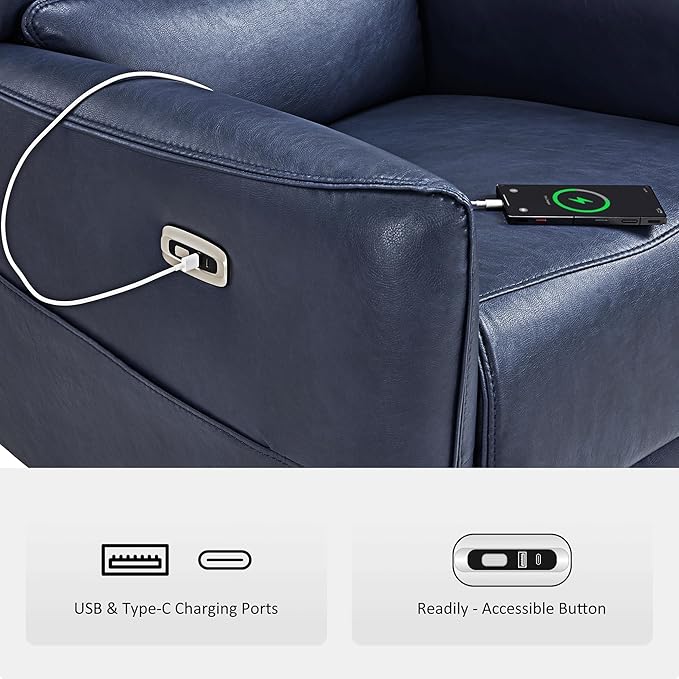 MCombo Power Swivel Rocker Recliner with Lumbar Support, Faux Leather Electric Nursery Glider Recliner Chair for Adults, 6922 (Navy Blue)