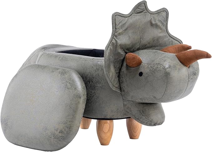 Home 2 Office Dinosaur Ottoman with Storage for Bedroom, Playroom, Nursery or Recreation Room Decor, Soft Animal-Shaped Ottoman with Wooden Legs