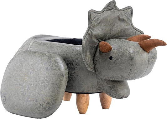 Home 2 Office Dinosaur Ottoman with Storage for Bedroom, Playroom, Nursery or Recreation Room Decor, Soft Animal-Shaped Ottoman with Wooden Legs