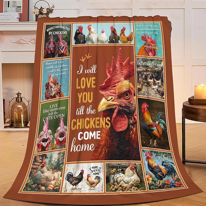 Chicken Blanket Rooster Throw Blanket Flannel Animals Stuff Merch Cozy Decor Fleece Plush Fuzzy Warm Soft Lightweight Bedding Gifts for Chicken Lover Women Men Girl Boy Couch 80"X60"