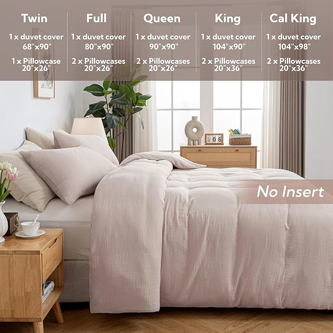 MILDLY Muslin Duvet Cover Queen - 100% Washed Cotton Linen Like Gauze Comforter Cover 3 Pieces Breathable & Lightweight for All Season