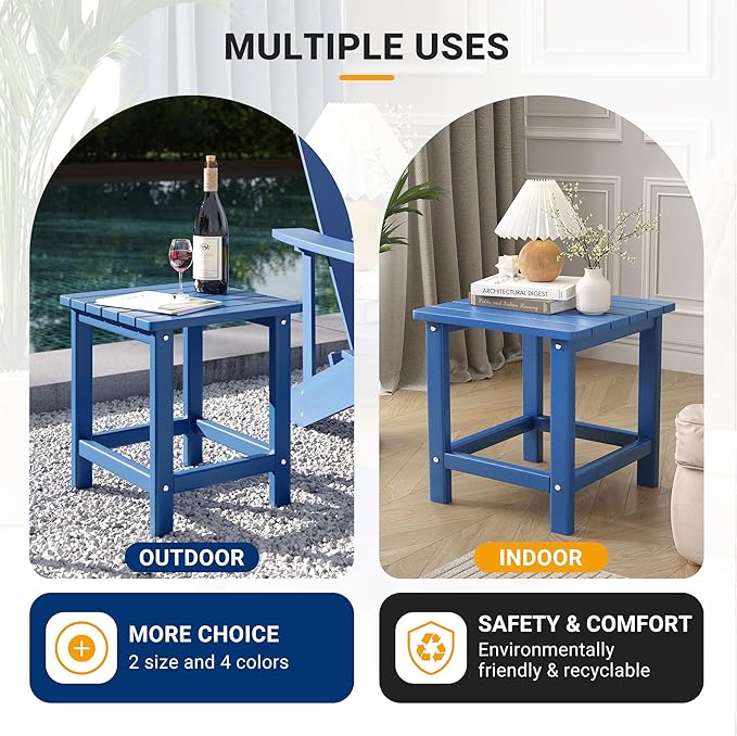 UDPATIO Outdoor Side Table for Patio, 2PCS XL Square Adirondack Table Pool Composite Patio Table, HDPE End Tables for Outside Backyard, Pool, Indoor Companion Easy Maintenance