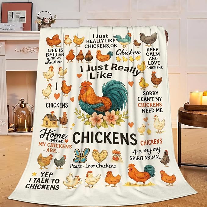Cute Chicken Blanket I Just Really Like Chickens Throw Blanket Rooster Soft Cozy Fleece Fuzzy Plush Warm Stuff Bedding Funny Animal Blankets Gifts for Boys Girls Kids Adult Men Women 60"X80"