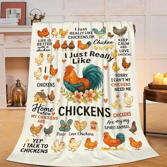 Cute Chicken Blanket I Just Really Like Chickens Throw Blanket Rooster Soft Cozy Fleece Fuzzy Plush Warm Stuff Bedding Funny Animal Blankets Gifts for Boys Girls Kids Adult Men Women 40"X50"