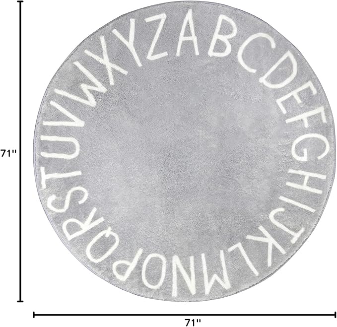 Topotdor Round Kids Play Rug Alphabet Nursery Area Rug Extra Large Soft Crawling Play Mat for Children Toddlers Bedroom (71 inch, Grey)