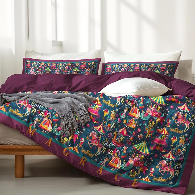 MAGRACE Holiday Duvet Cover Queen with Zipper Closure Soft 800 Thread Count Cotton Textured Bedding Quilt Cover Set for Christmas