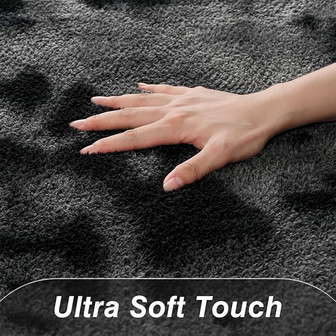 Large Soft Area Rugs for Living Room, 5 x 8 Ft Thickened Memory Foam Rug for Bedroom, Non-Slip Tie-Dyed Indoor Floor Carpet for Boys Girls Room Nursery Home Decor, Dark Grey
