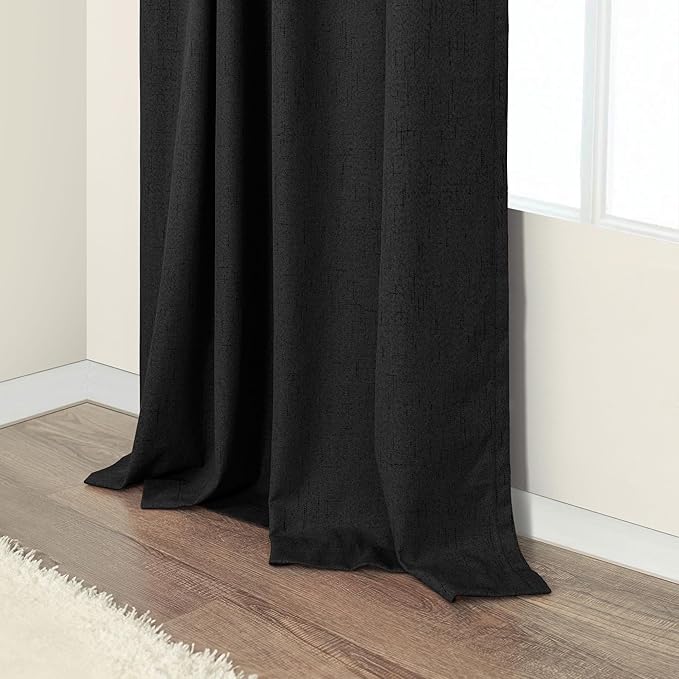 Pitalk Black Blackout Curtains 96 Inches Long for Living Room Bedroom Faux Linen Window Treatments Sun Light Blocking Curtains for Ceiling to Floor Sliding Door Halloween Decor 96 Inch Length 2 Panels