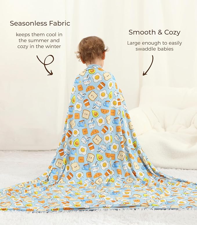 Premium Baby Blankets, Soft Viscose from Bamboo Blanket for Boys and Girls, Nursery Crib Bedding Quilt for Newborn and Toddler, Cooling for Hot Sleepers, 50'' x 50'' Blue Breakfast
