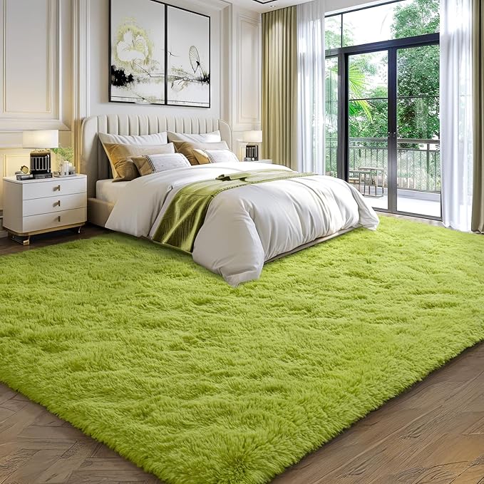 EVOIONOS Ultra Soft Area Rug for Bedroom, 4x6 Machine Washable Fluffy Shag Rug for Living Room, Plush Non Slip Carpet for Indoor Floor Bedside Nursery Kids Girls Dorm Home Decor Aesthetic, Grass Green