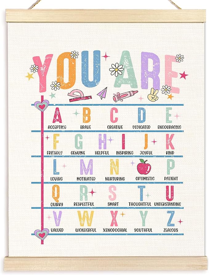 BESERH Christian Alphabet Nursery Wall Decor, You Are Alphabet Bible Verse Poster Hanger Frame, ABC Letters Educational Posters Wall Art Decor for Classroom Kids Room Nursery Playroom, 12x16 Inches