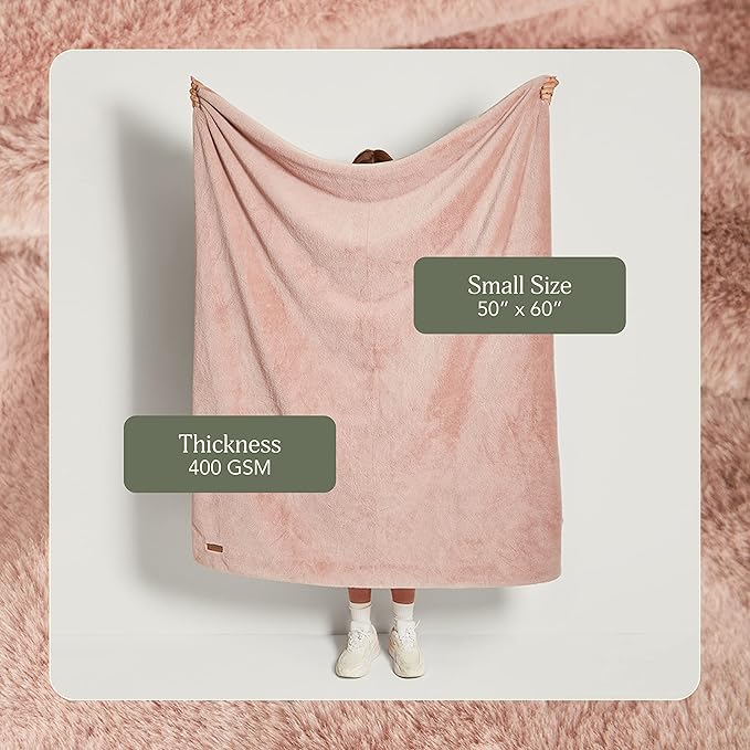 UnHide Lil’ Marsh - Faux Fur Blanket - Durable, Lightweight, Extra Soft Blanket - Machine Washable - Add a Layer of Softness to Any Bed, Couch, or Reading Chair - Rosy Baby, Small (50” x 60”)