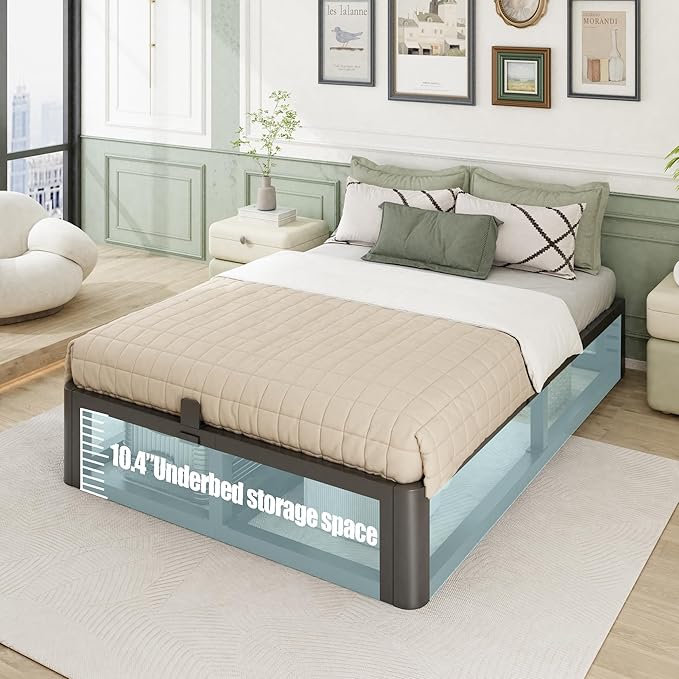 Metal Heavy Duty 12 inch Full Bed Frame with Rounded Corner and Headboard Hole Mattress Retainers 3500 LBS No Box Spring Needed Platform Noise Free Easy Assembly