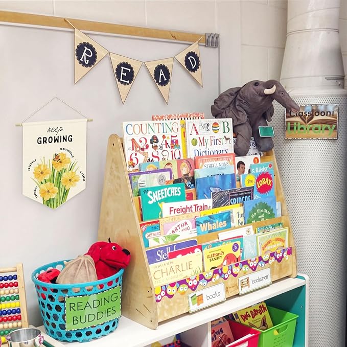 Plant Flower Classroom Decor, Keep Growing Motivational Linen Canvas Banner, Growth Mindset Positive Affirmations Wall Hanging Pennant Banner for Classroom Door Playroom Homeschool Decor, 15x11