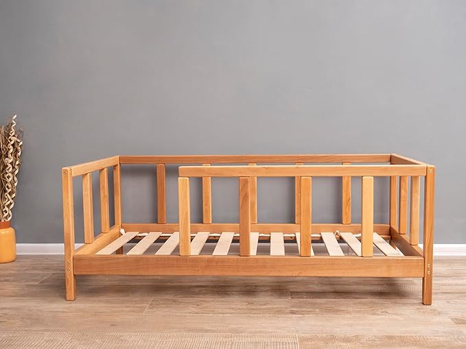 BUSY WOOD Toddler Floor Bed Twin - Montessori Bed for Toddlers - Montessori Floor Bed Toddler - Twin Bed Rails for Toddlers - Scandinavian Bed Frame - Toddler Bed Frame (Model 10 with Legs and Slats)