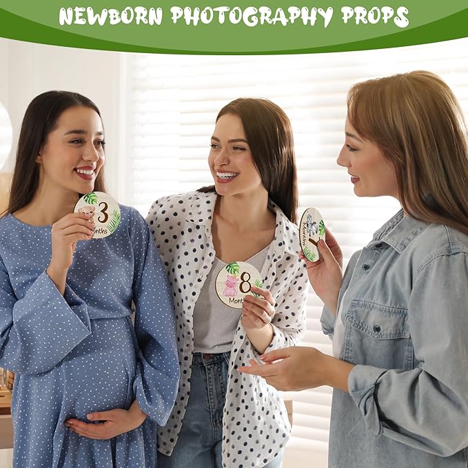 Wooden Baby Monthly Milestone Cards Double Sided Baby Birth Announcement Sign, Hello World Milestone Sign Discs Pregnancy and Baby Shower Gifts for Newborn Photo Props