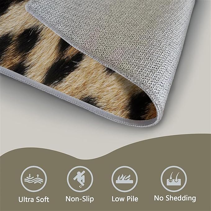 Faux Animal Skin Long Runner Rug 2X4ft Leopard Print Fluffy Soft Washable Hallway Rugs Wildlife Living Room Carpet Brown Carpets Hunting Lover Decor Dining Room Entrance Rugs