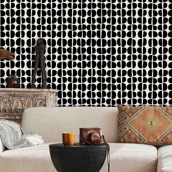 Arch Wallpaper Modern Abstact Wall Paper Boho Black Wallpaper Peel and Stick Minimalist Wall Stickers Geometric Pattern Modern Mural Decals for Bedroom Living Room Decor