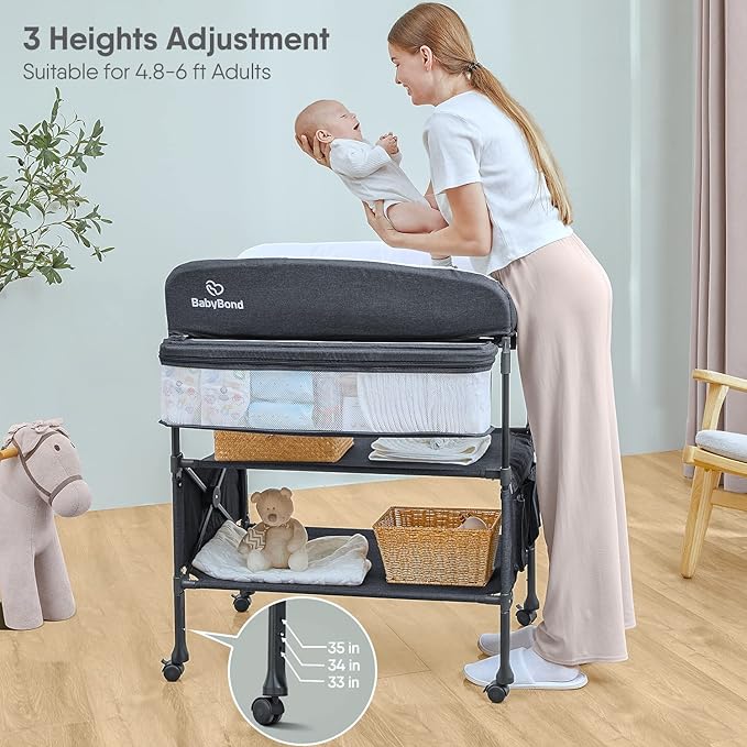 Portable Baby Changing Table, BabyBond Foldable Changing Table Dresser Waterproof Diaper Changing Table Height Adjustable Changing Station for Infant and Newborn(Grey)