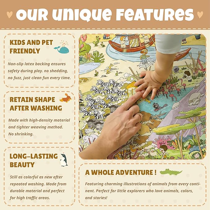 Africa Adventure Kids Bedroom Rug 6x9 – Safari Animal Map Rug with Lions, Elephants, Giraffes & Tribes – Educational Play Mat for Classroom, or Playroom