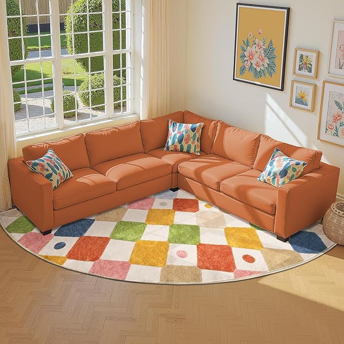 jinchan Macy Kids Rug for Classroom 7ft Radius Corner Washable Area Rug Modern Colorful Quarter Circle Rug Soft Non-Slip Carpet for Nursery Playroom Daycare Reading Nook Living Room Circus on Cream