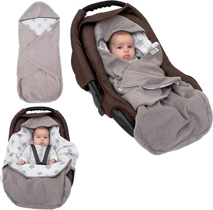 Car Seat Blankets for Babies Winter - Stroller Footmuff Carseat Cover Baby 5 Point Harness - Swaddle Bunting Bag Gift Christmas (White)