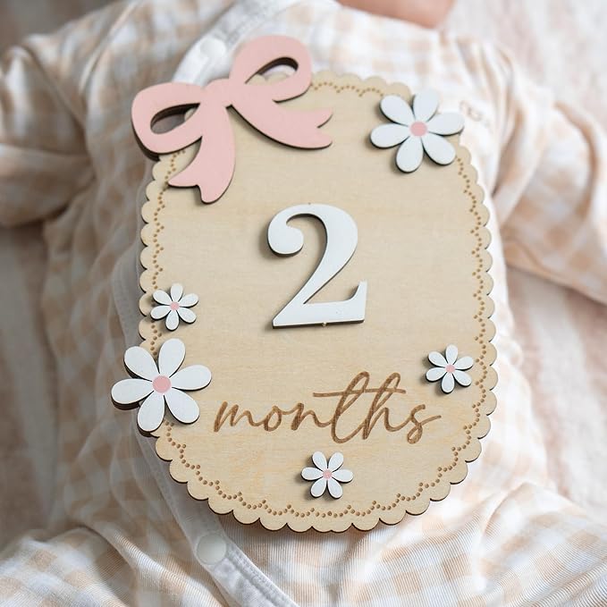 Baby Monthly Milestone Sign,1-12 Monthly Baby Milestone, Month Milestone Baby Girl, Baby Months Milestone, Newborn Photography Props Double-Sided (B13)