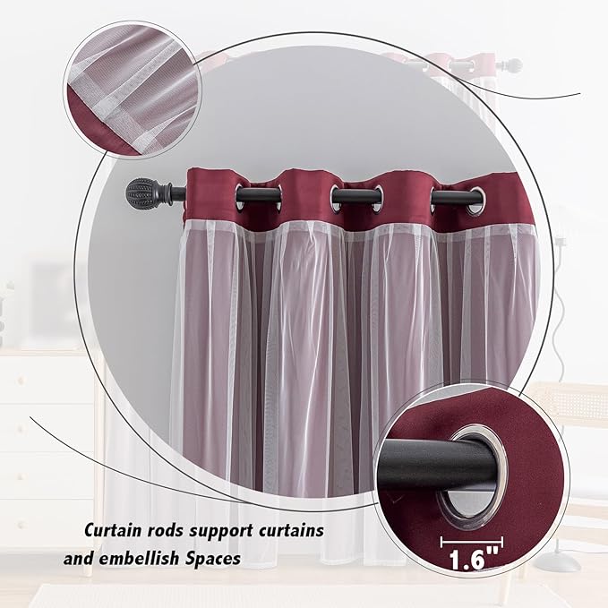 Anytime Home Curtains Blackout and Sheer Layered Solid Window Curtain Panel Pair with Grommet Top, 52Wx63L,Wine Red