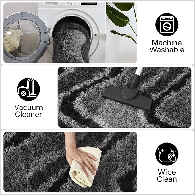 Meralax Grey Rugs for Living Room Bedroom, 4x6 Soft Area Rug Fluffy Shaggy Bedside Rug, Machine Washable Indoor Gray Floor Carpet for Kids Girls Boys, Dorms, Nursery Rooms, Home Decor Aesthetic