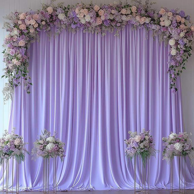 Lavender Backdrop Curtains for Wedding Parties, 10x7FT Wrinkle Free Photo Backdrop Curtains for Wedding Birthday Party Baby Shower, Fabric Drape with Rod Pockets 5ft x 7ft, 2 Panels