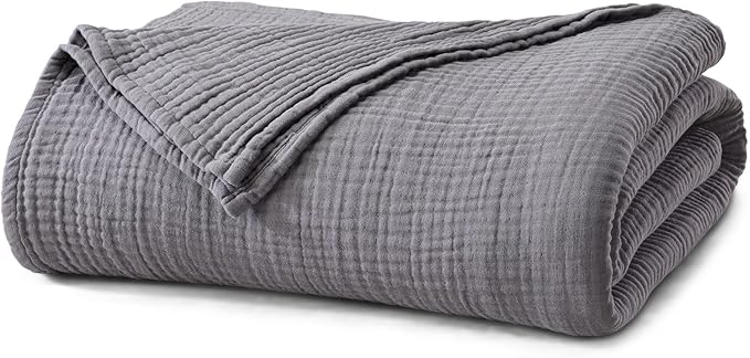 100% Cotton Muslin Full Queen Size Blanket | Soft, Breathable, and Lightweight Bed Blanket for All-Season | Perfect for Layering | Maria Collection (Full/Queen, Charcoal)