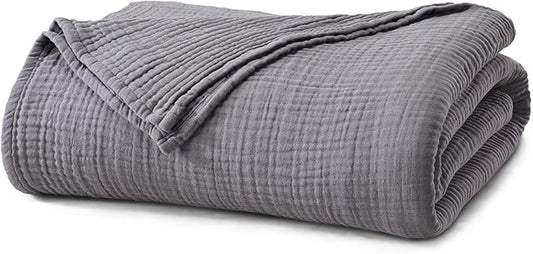 100% Cotton Muslin Full Queen Size Blanket | Soft, Breathable, and Lightweight Bed Blanket for All-Season | Perfect for Layering | Maria Collection (Full/Queen, Charcoal)